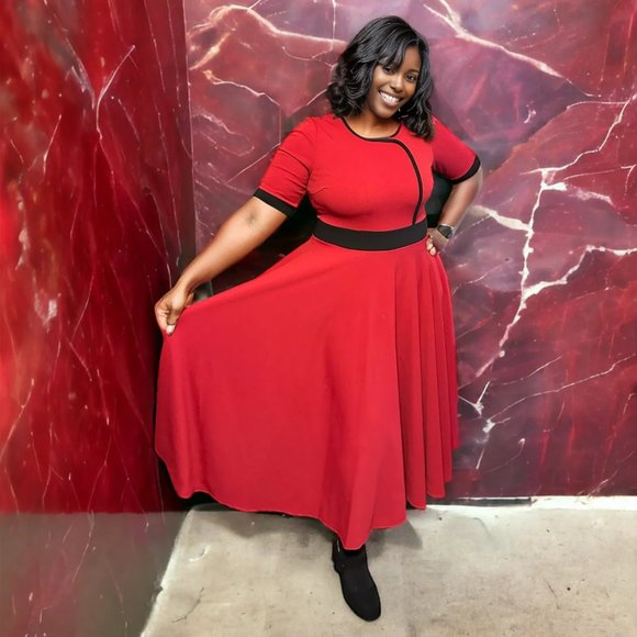 Orange/Red Contrast Trim Dress - Picture 1 of 11